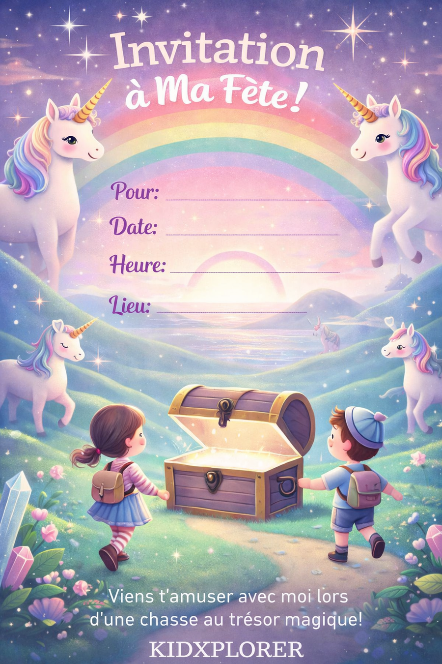 Chasse au trésor licorne 4-5 ans à imprimer - Chasse au trésor – Le royaume des licornes - KidXplorer