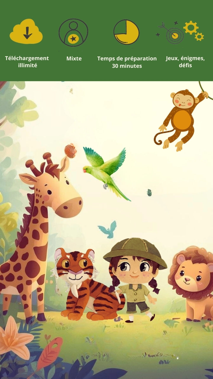 Chasse au trésor zoo 4-5 ans à imprimer - Chasse au trésor zoo - Sauvez la grand parade - KidXplorer